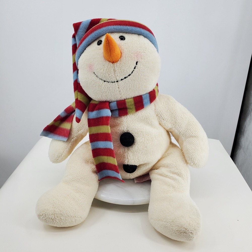 Russ Berrie Snowdin Snowman Plush Striped Hat Scarf 47732 Cream Red Blue Green